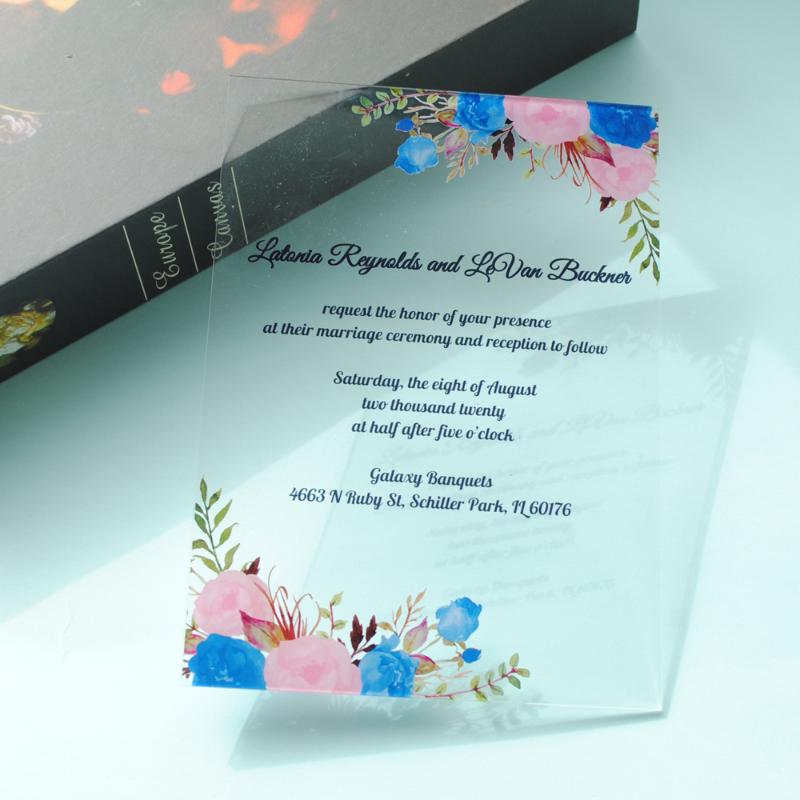 

Transparent Acrylic card with colorful print flower Quinceanera invitation card, acrylic print custom words birthday invitation