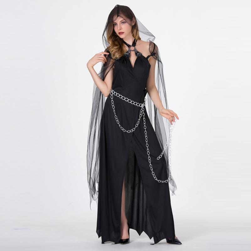 

Fashion Women Halloween Cosplay Princess Dress Ladies Vintage Style Witch Dress Medieval Robe Cosplay Costume Vestidos #3, Black