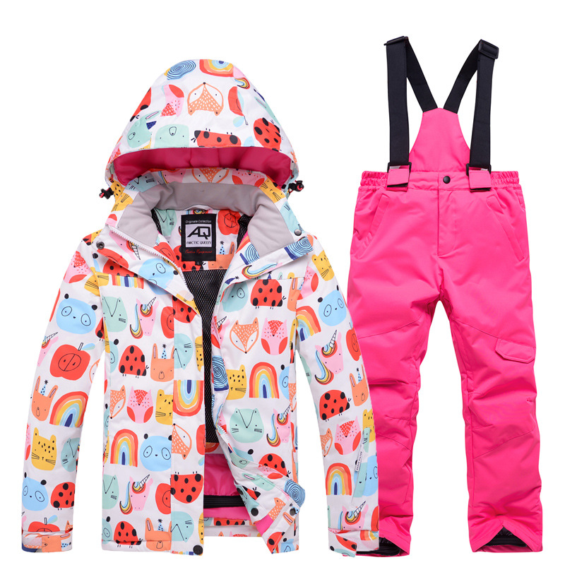 

New snowboard children's ski suit suit female children's outdoor ski baby thick warm warm waterproof snowsuit, 663 pink