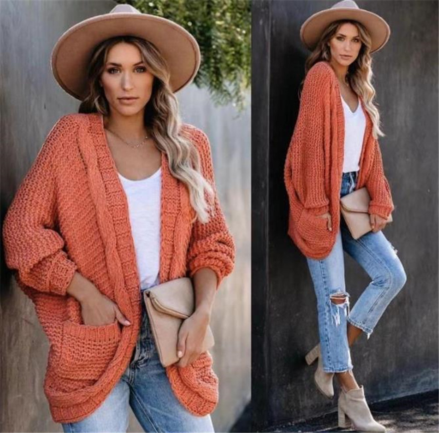 

Cardigan Women Sweaters Solid Color Winter Long Sleeve Knit Sweater Outerwear Casual Loose Thick Woman Sweaters, White;black