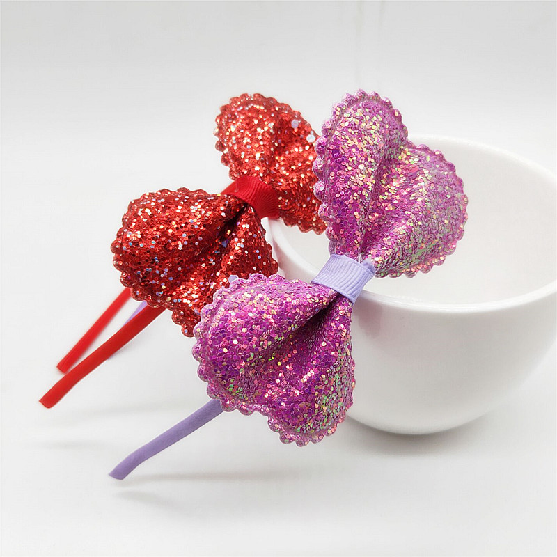 

1pcs 2020New fashion children rainbow bowknot headband girl Glittering hair hoop party this for children Accessories, Red