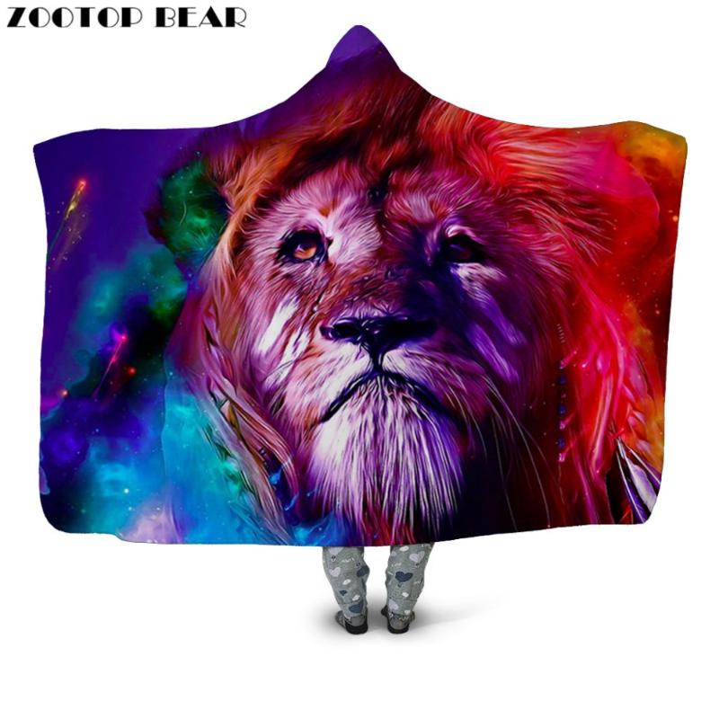 

Color Throw Hooded Blanket Fashion Lion Animal 3D Printing Couple Wearable Warm Fleece Bedding Office Quilts Soft Adults Travel