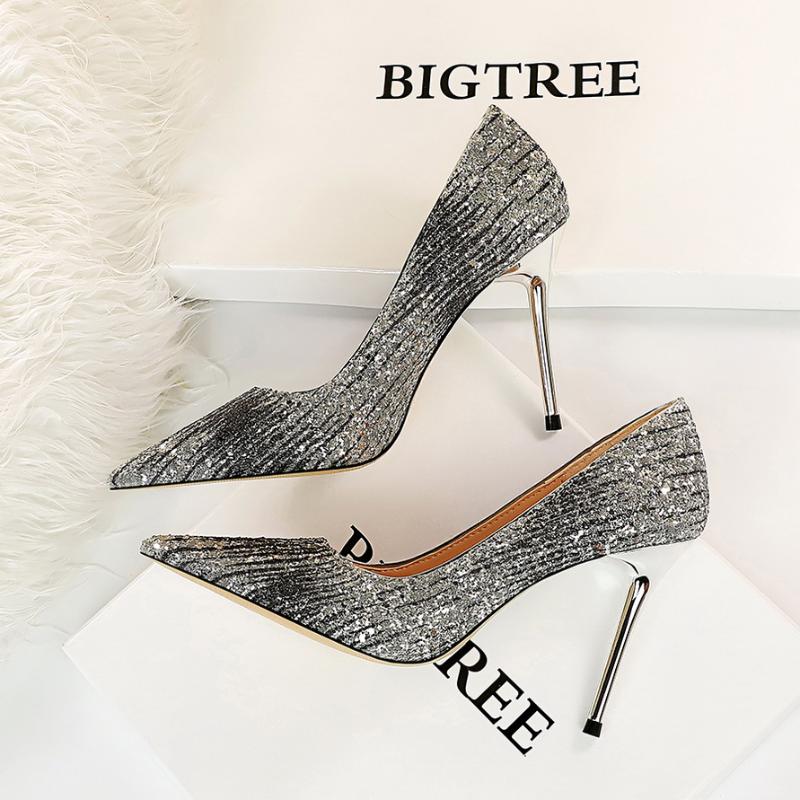 

2020 Women Plus Size 43 10cm High Heels Wedding Bridal Pumps Stiletto Lady Fetish Party Shoes Crystal Scarpins Stripper Pumps, Champagne