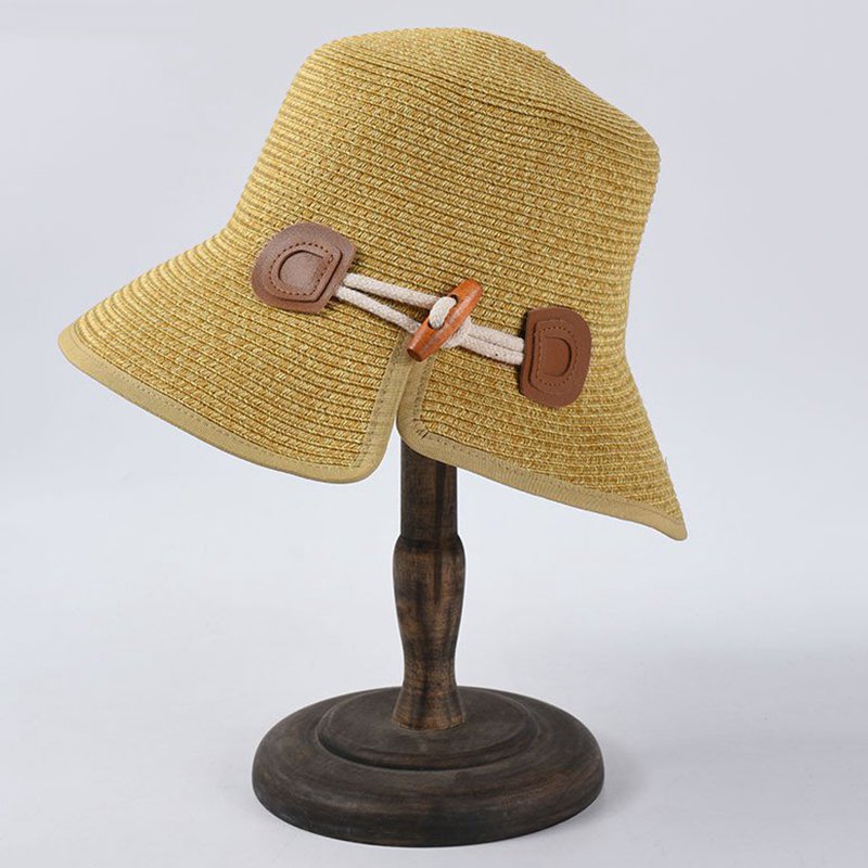 

Horn Button Sun Hat 2020 Summer New Female Japanese Style Foldable Cotton Yarn Pure Color Adjustable Holiday Travel Sun Hat, Black