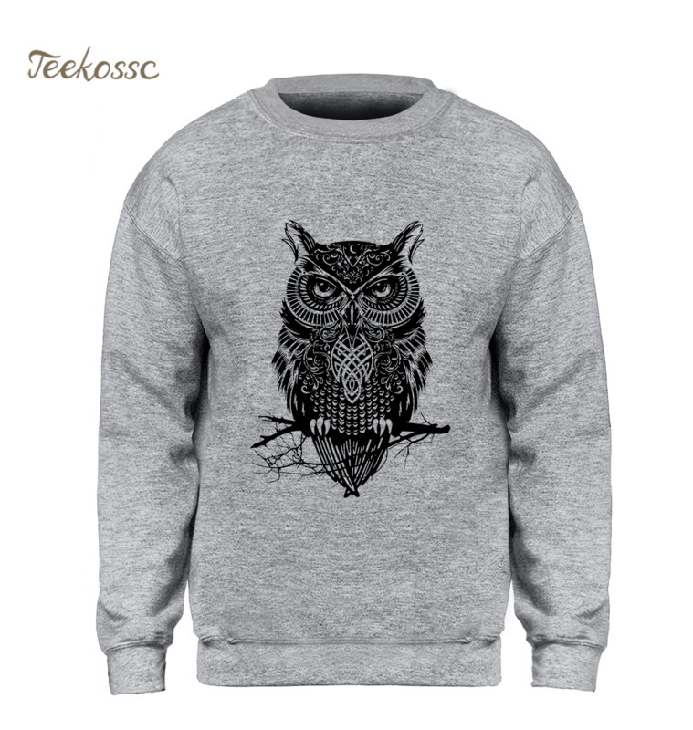 

Animal owl men black sweatshirt Casual round neck hoodies new winter autumn warm fleece Hoody brand clothing, Gray