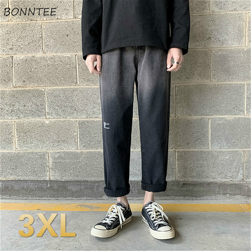 

Jeans Men Gradient Color Plus Size 3XL Print Letter Baggy Vintage Streetwear Fashionable Casual Basic Harem Trousers for Male, Black