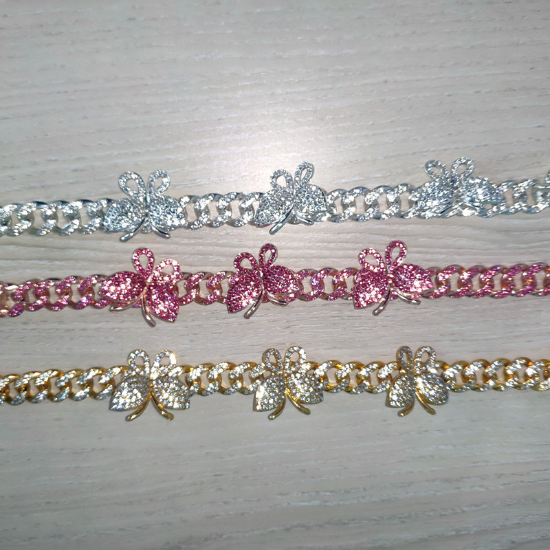 

Rhinestone Butterfly Ankle Bracelet Cuban Link Chain Anklets for Women Wide Foot Bracelets Beach Jewelry J55