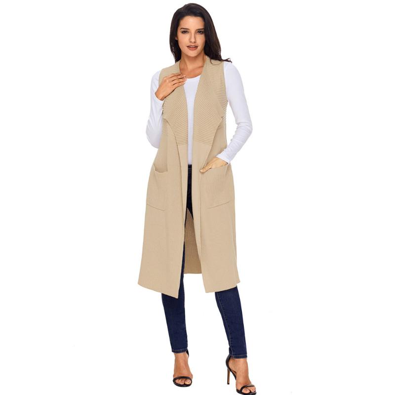 

Women' Sweaters 2021 Woman Autumn Winter Fashion Casual Sweater Vests Cardigan Waistcoat Sleeveless Long Knitted Female Clothing Colete Fem, Black