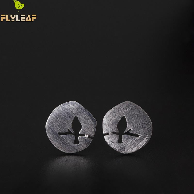 

Flyleaf 100% 925 Sterling Silver Matte Tree Branch Bird Stud Earrings For Women Creative Lady Fashion Jewelry