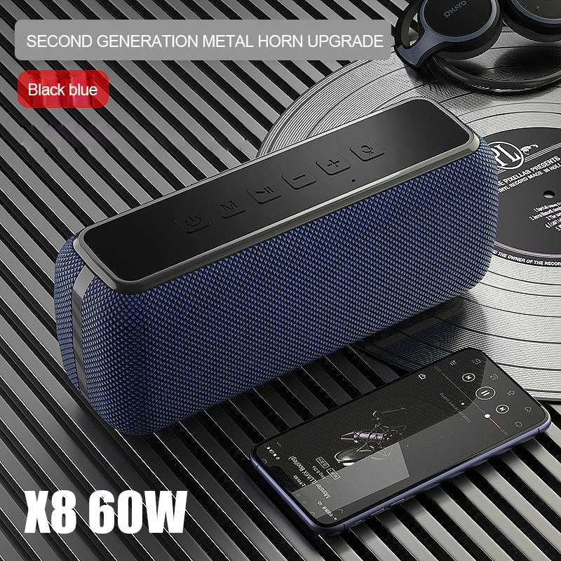 

Portable Speakers X8 60W Bluetooth With Subwoofer Wireless IPX5 Waterproof TWS 15H Playing Time Voice Assistant Extra Bass Box