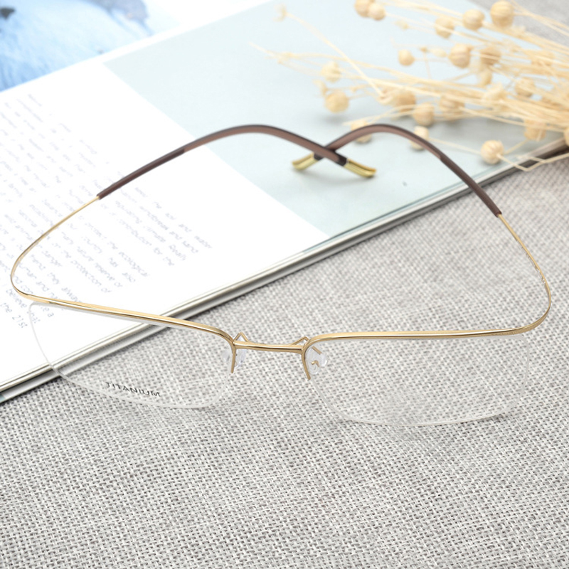 

Ultralight Pure Titanium Semi Rimless Glasses Frame Men Women Business Square Prescription Eyeglasses Myopia Optical Eyewear