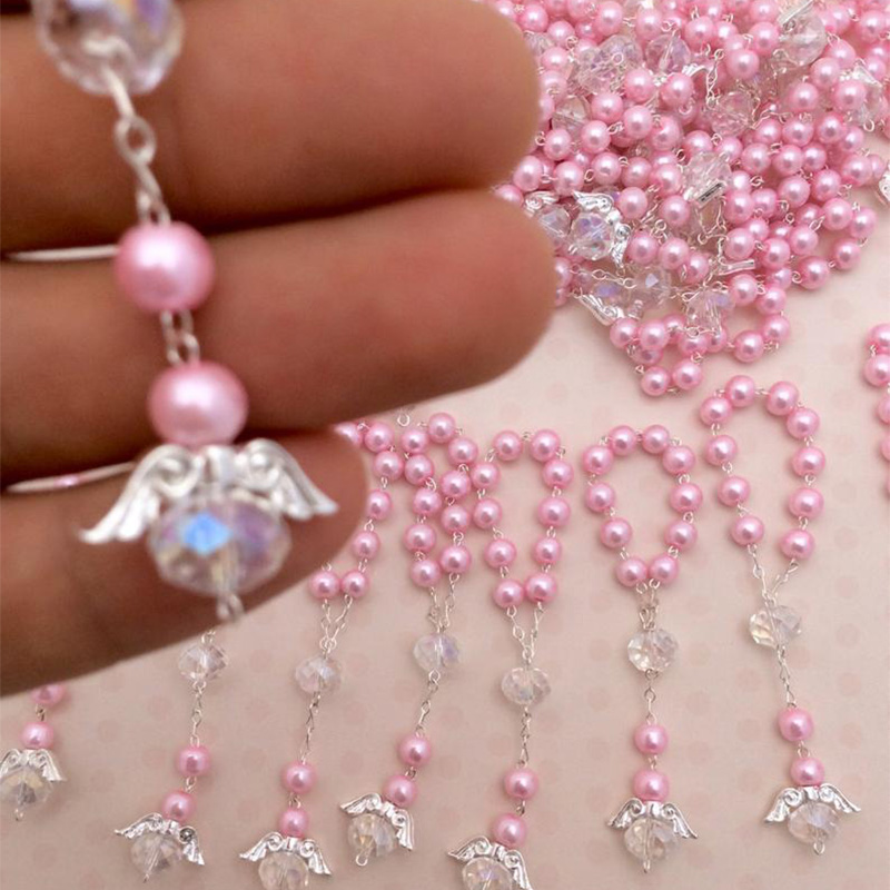 

Party Decoration 5pcs Cross Angel Rosaries Baby Boy Girl Christening Baptism First Communion Church Wedding Table Centerpiece Gift