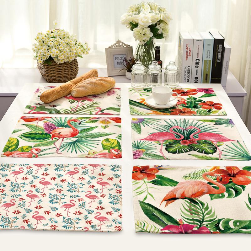 

CAMMITEVER Flamingo Plants Wedding White Cotton Linen Table Napkins Home Decoration For Birthday Party