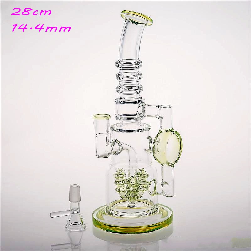

Real Images Green Glass Bongs 28cm Joint 14.4mm Inside Perctlator Smoking Water Pipes Hot Sell Recycler Oil Rigs Bongs 12 Hours Shop