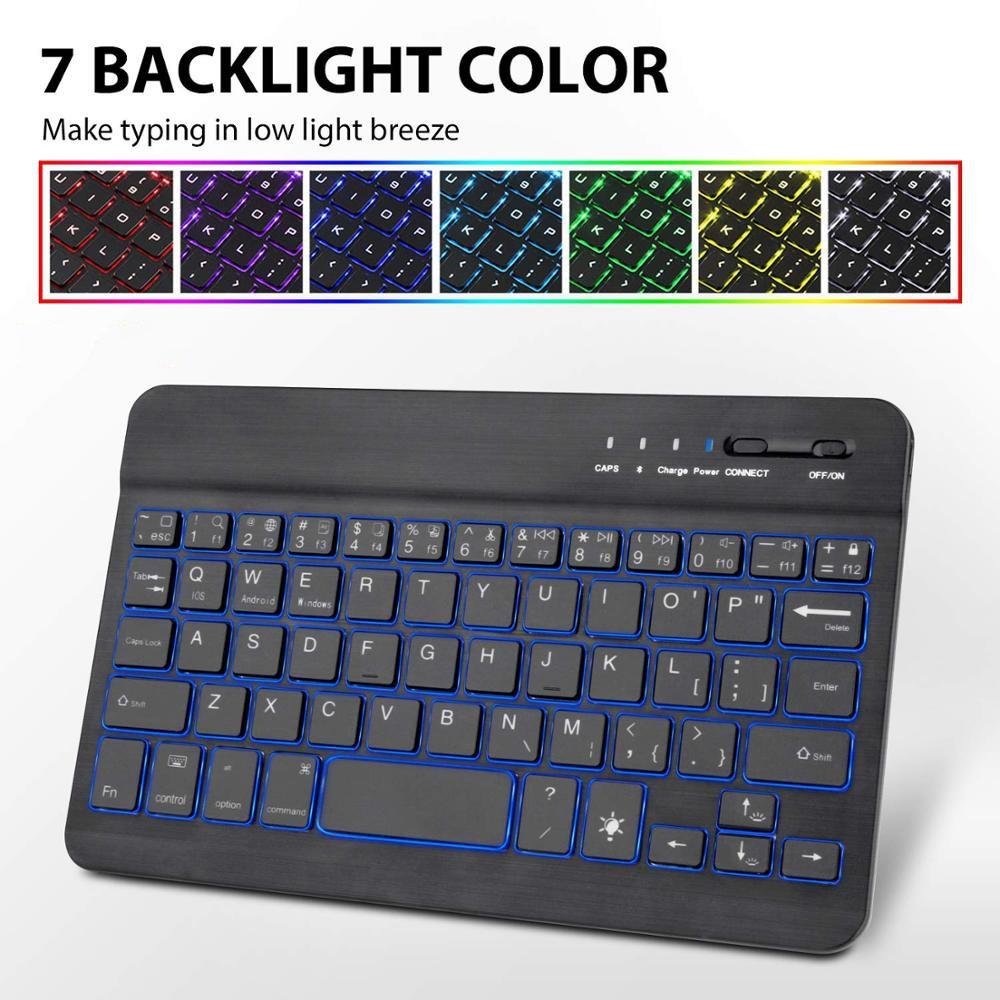 English Ultra-thin 7 Color LED Backlit Wireless Bluetooth Tablet Keyboard for Android Mac OS Windows Tablet Phone-image-573309209