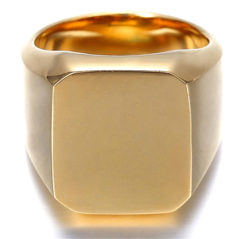 

Gold Fashion Men's High Polished Signet Solid 316L Stainless Steel Biker Ring Men's Jewelry