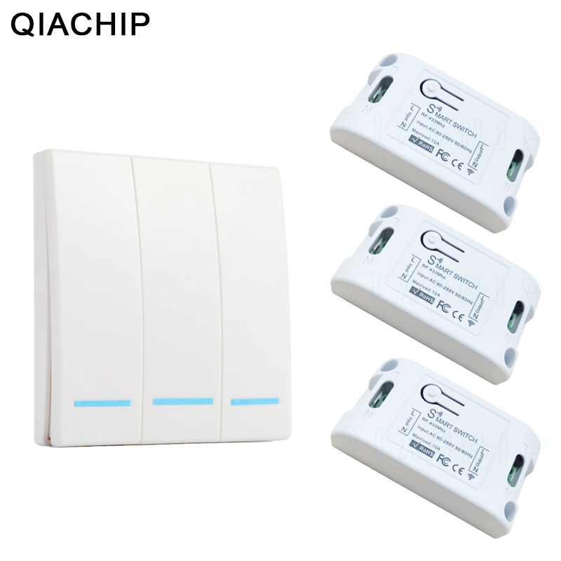 

QIACHIP 433Mhz Smart Wireless Switch Light RF Remote Control AC 110V 220V Receiver Wall Panel Push Button Bedroom Ceiling Lamp