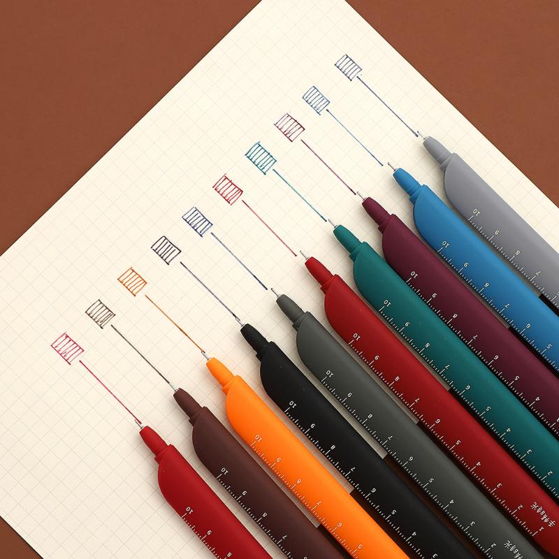 

0.5mm 3 in 1 Multifunction Retro Color gel pen Bookmark pen School supplies Creative journal Ruler Cartoon