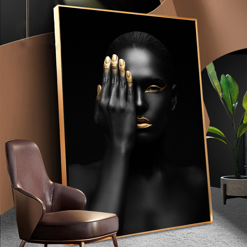 

Golden Makeup Black Beauty Woman Wall Painting Poster And Prints Canvas Art Scandinavian Cuadros Nordic Decor Picture For Salon