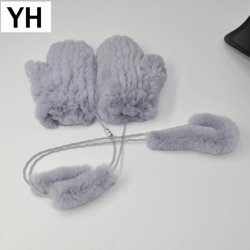 

New Lady Real Rex Fur Gloves Good Elastic Women Winter Knitted Real Fur Mittens Natural Rex Gloves