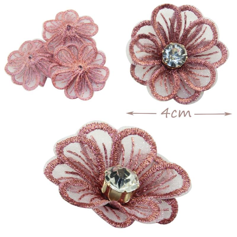

12pcs/bag 4cm artificial flower rhinestone embroidery flower women headband DIY supplies bride bouquet decoration household, Black