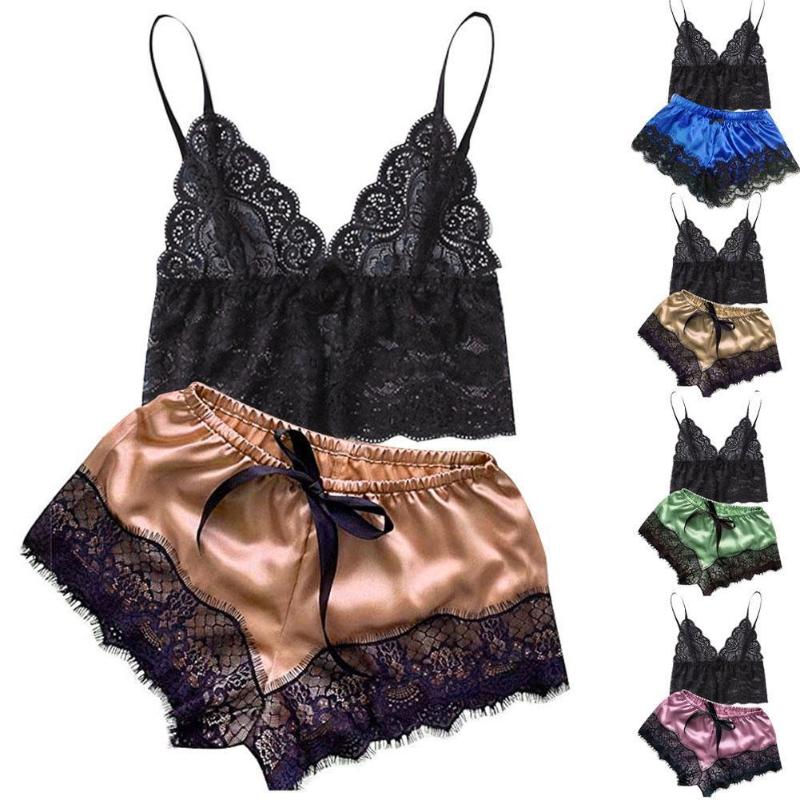 

European and American explosive pajamas lace bra split underwear two-piece nightdress R4K5