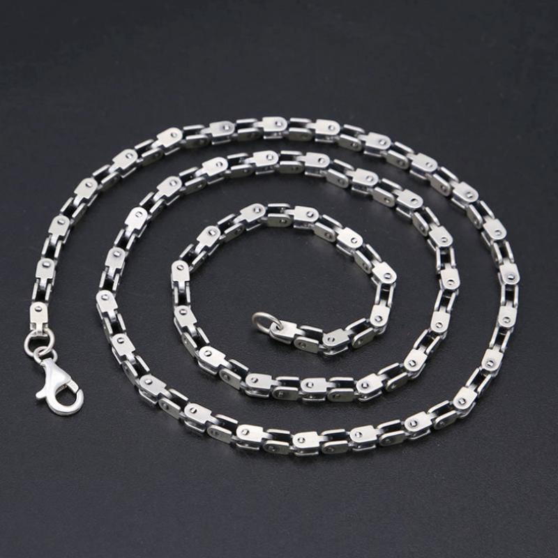 

S925 Sterling Silver Men's Machine Style Chain Necklace Thick Slubby Chain Square Domineering Atmospheric Necklace Jewelry Gift