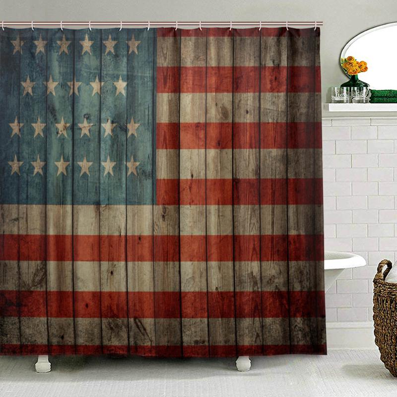 

USA Flag Shower Curtain Fourth of July Independence Day Painted Old Wooden Rustic Background Patriot Polyester Bathroom Curtain