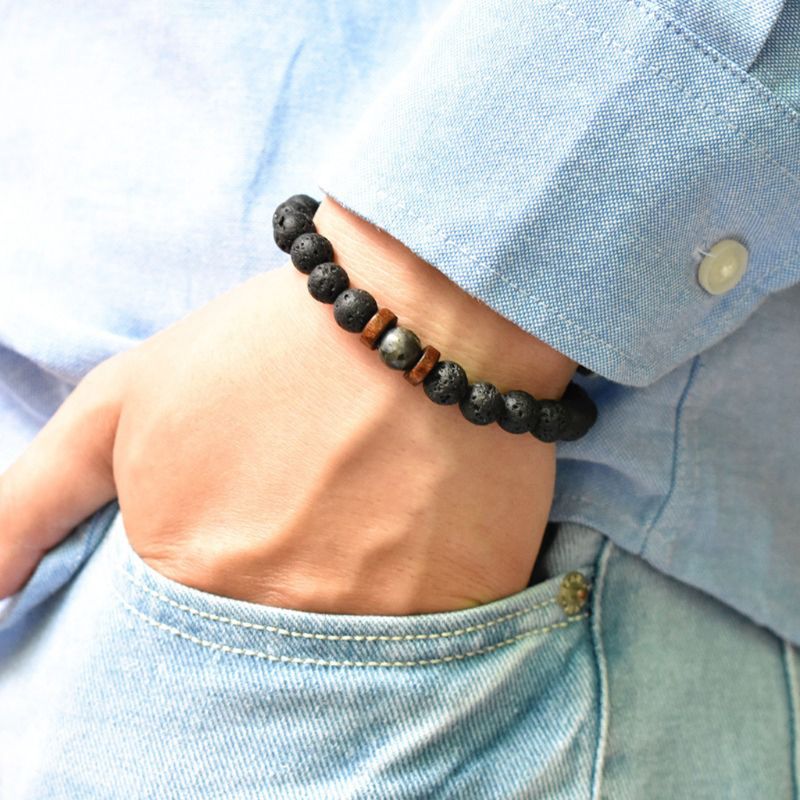 

Handmade Natural Black Volcanic Lava Stone Essential Oil Diffuser Bracelet Wood Beaded Bracelet Fashion Jewelry Unisex
