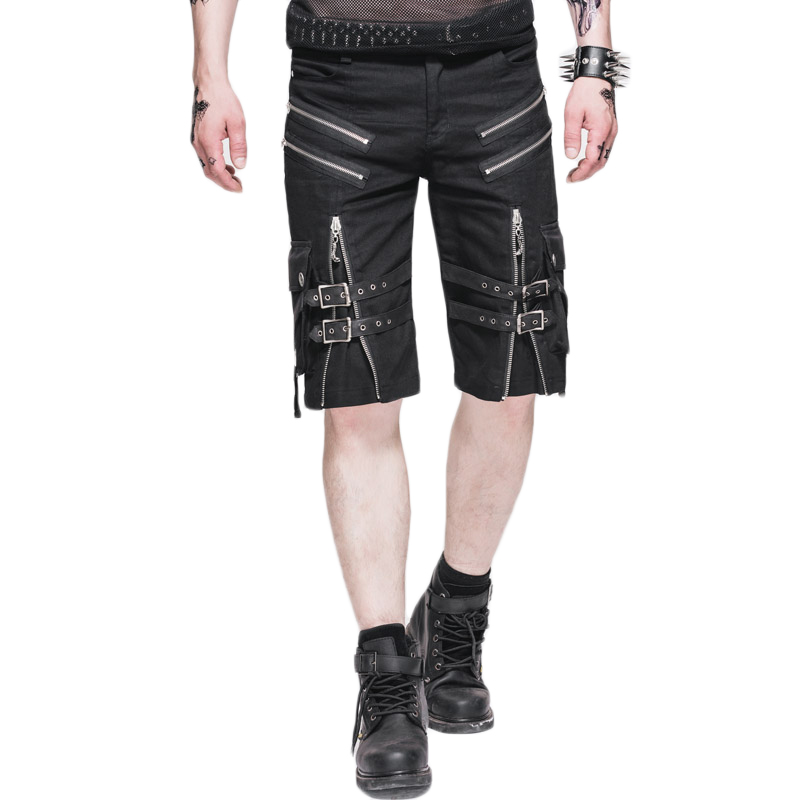 

Devil Fashion Men's Steampunk Summer Short Pants Puk Style Fashion Casual Knee Loose Pant, Black