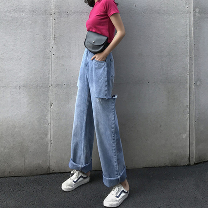 

Blackday Woman Jeans High Waist Ripped Jeans 2020 Sale Items For Clothes Wide Leg Denim Clothing Blue Streetwear Fashion Vintage Pants