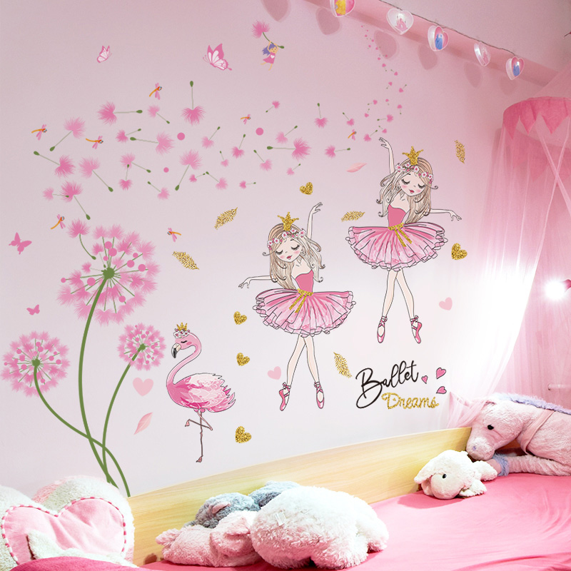 

SHIJUEHEZI] Pink Dandelion Flowers Wall Sticker DIY Girl Flamingo Mural Decals for Kids Bedroom Baby Room Nursery Decoration