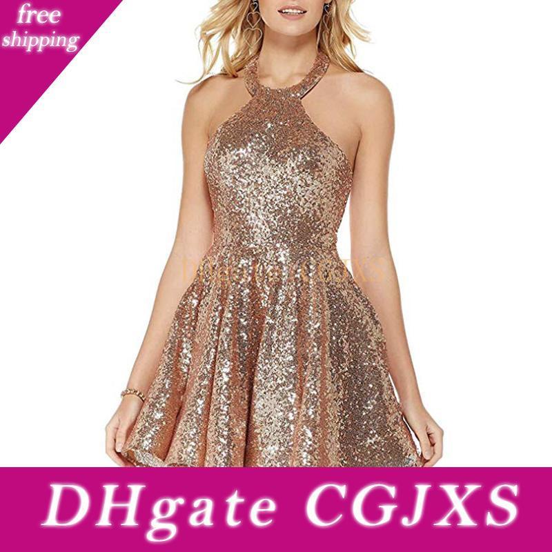 knee length gold sequin dress