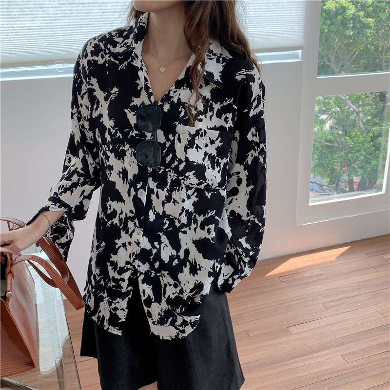

2020 Autumn New Women Fashion Floral Print Loose Blouse Shirts Casual Pocket Floral Shirts Blouses, Pink
