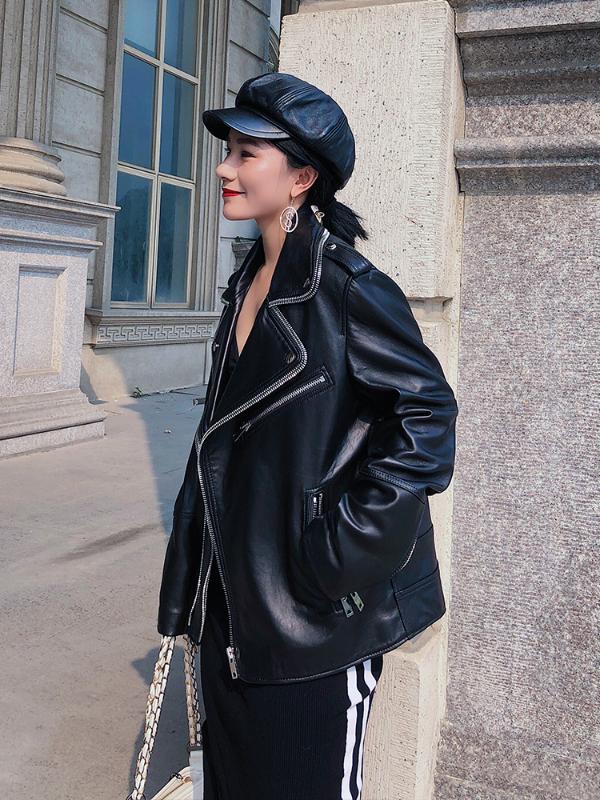 

Plus Size Sheepskin Jacket Women Brand Genuine Leather Short jacket Black Oversize Leather 2020 New Zipper Casual