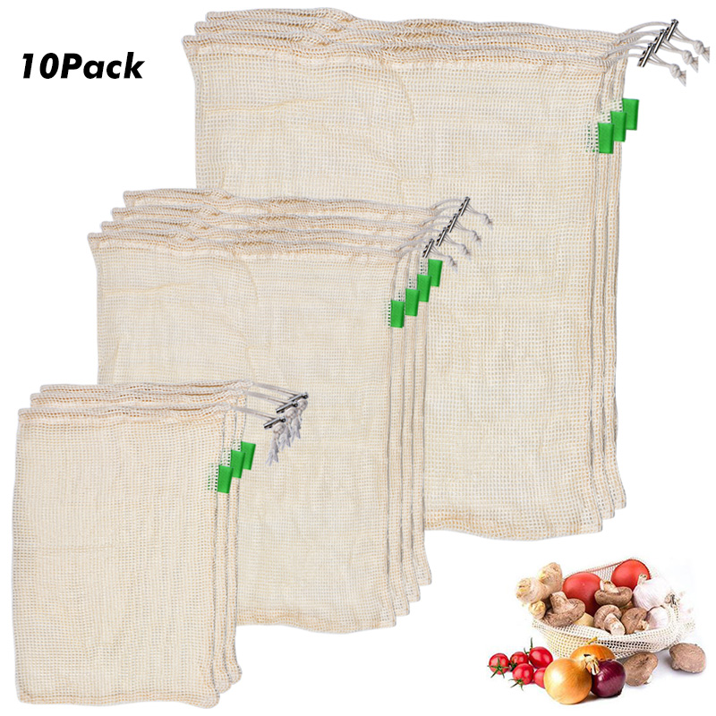 

10 PCS/Set Degradable Organic Cotton Mesh Bag Vegetable Cotton Mesh Bag Fruit Reusable Bags Reducing Carbon Footprint