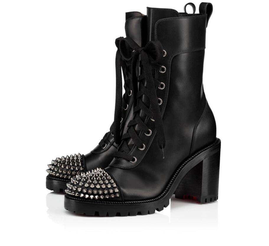 

Luxury Designer Ts Croc Spikes Round Toe Chunky Heels Women's Red Bottom Boots Winter Famous Party Wedding Dress Ankle Boots EU35-43