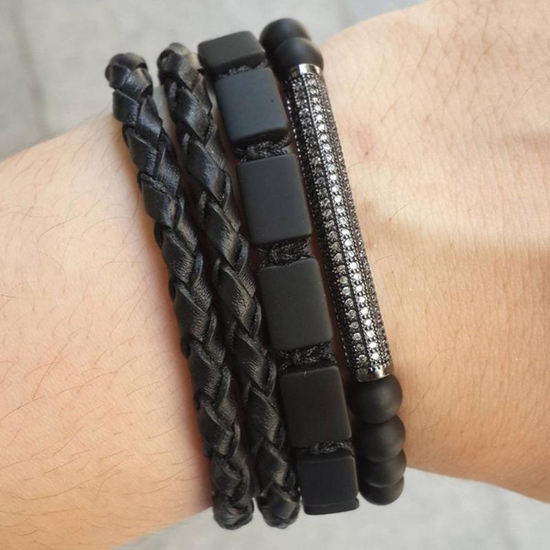 

Charm Natural Stone Geometric Bracelets Street Taste Black Matte Onxy Agates Bracelets For Men & Women Energy Pulseras Masculina