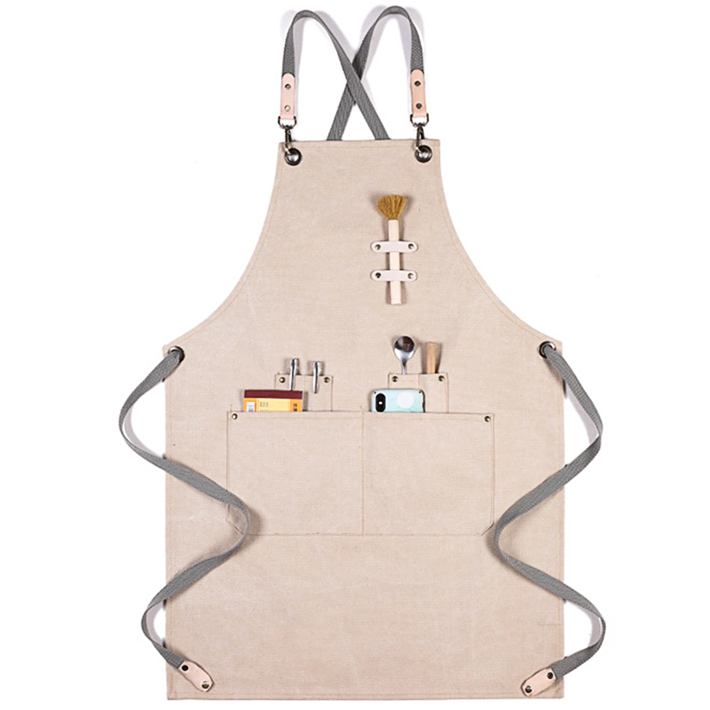 

Cotton Canvas Apron Unisex Adjustable Leather Hanging Neck Hotel Restaurant Cafe Barber Shop Bakery Bar Waiter Work