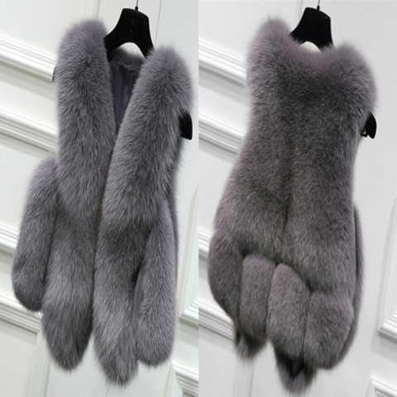 

Faux Sliver Fur Vest Women Winter Fashion M-Long Artifical Fur Vests Woman Warm Fake Coats Female Ladies, Black
