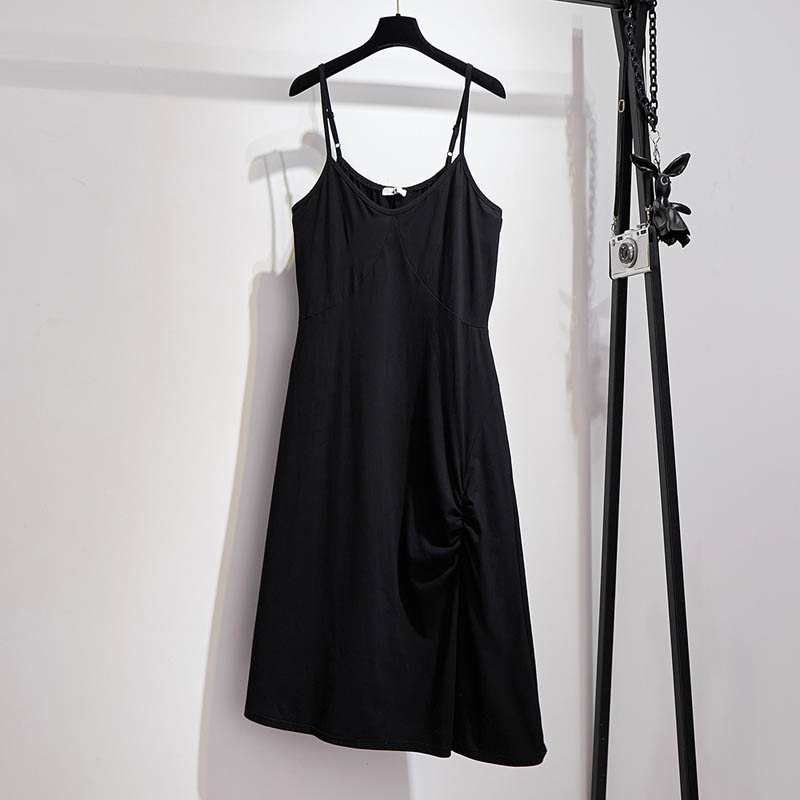 

Summer cotton suspender dress women plus size bust 144cm  6XL 7XL 8XL 9XL pleated sleeveless bottoming dress women black