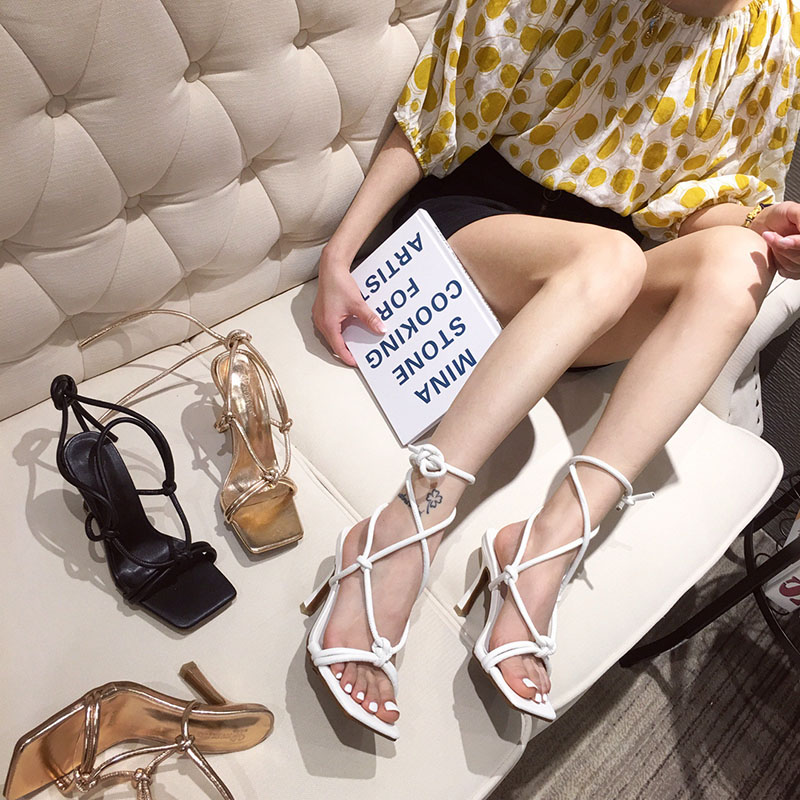 

Women Sandals Women Summer Lace-Up Fashion High Heels Peep Toe Sandals Female Square Head High Heel Shoes Size 35-41, Zl-9090-2