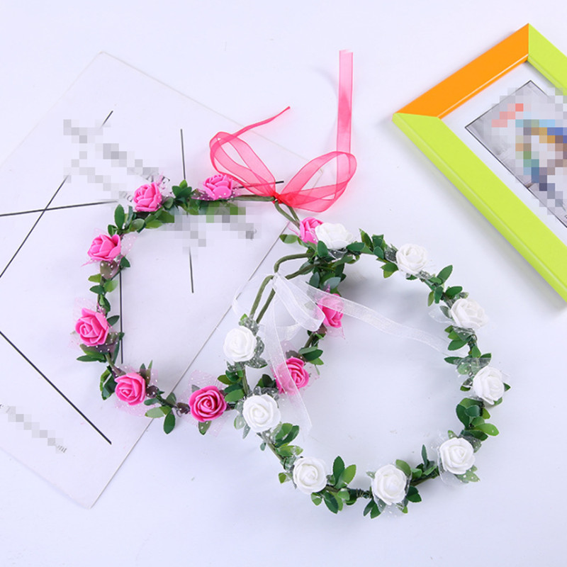 

9 rose wreath headdress bride bridesmaid wedding photo hair ornaments rattan flowers, Red