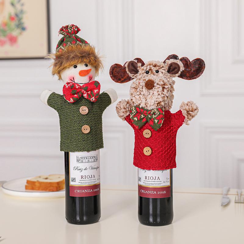 

11*21/11*25/11*32cm/Christmas Knitted red wine set decoration old man Snowman milu deer home restaurant bottle cover decorations