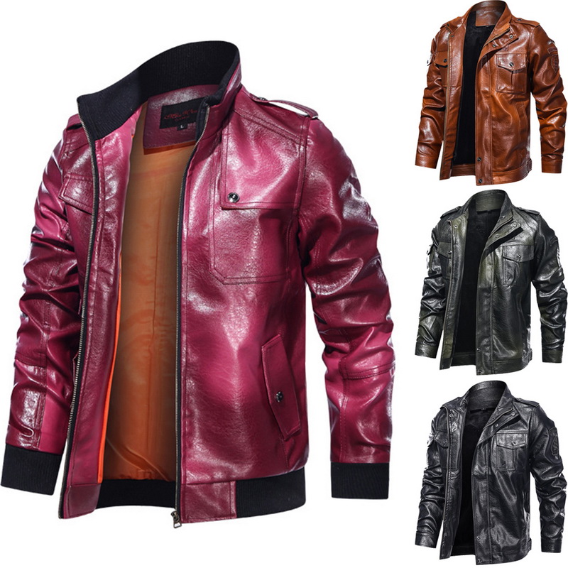 

Men's PU Jacket Gradient Long Sleeve Stand Collar Large Size Silm Fit Zipper Coat with Pocket Coat