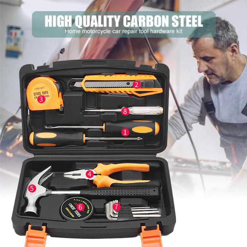 

Hand Tool Set Kit for home Saw Screwdriver Hammer Tape Measure Wrench Plier Utility knife with Plastic Toolbox Storage Case