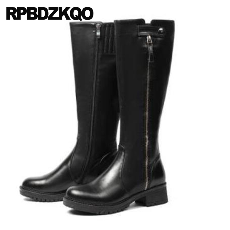 

genuine leather high heel custom shoes black riding equestrian luxury chunky women block knee side zip boots 2020 long round toe