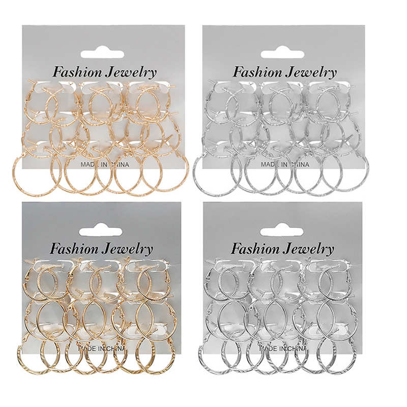 

9 Pairs Big Circle Hoop Earrings Set Big Circle Earring Fashion Jewelry for Women Gold Color Girls Punk Ear Clip korean Earrings