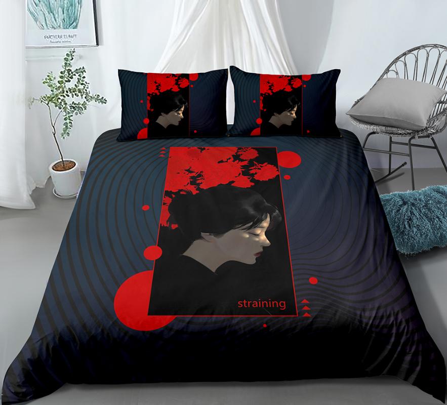 

2/3 Pieces Glamour Woman Bedding Set Dark Modern Duvet Cover Cartoon Luxury For Adult Bed Quilt Cover Pillowcase (No sheet, As picture