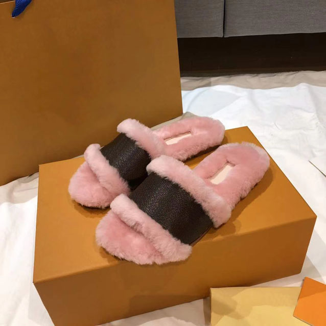 

Top women's wear designer slippers fashion wool letters leather canvas sandals non slip indoor winter casual shoes send box size 35-42, Clear